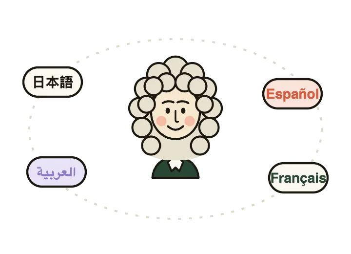 Pepys mascot surrounded by language labels