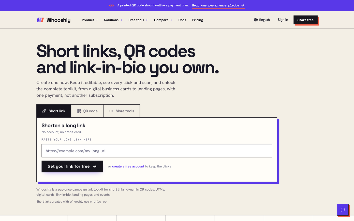 Whooshly homepage and product presentation